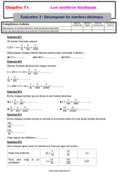 Décomposer les nombres décimaux - Examen Evaluation, bilan, contrôle avec la correction : 8ème Harmos - PDF à imprimer