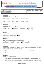 Comparer les nombres décimaux - Examen Evaluation, bilan, contrôle avec la correction : 8ème Harmos - PDF à imprimer