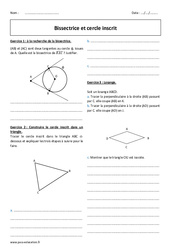 Bissectrice et cercle inscrit - Exercices corrigés : 10ème Harmos - PDF à imprimer