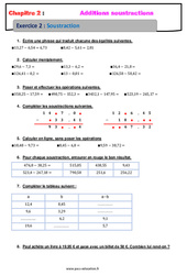 Soustraction des nombres décimaux - Révisions - Exercices avec correction : 8ème Harmos - PDF à imprimer