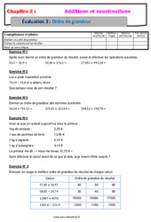 Ordre de grandeurs - Examen Evaluation avec la correction - Addition et soustraction des nombres décimaux : 8ème Harmos - PDF à imprimer