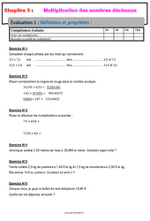 Définition et propriétés - Examen Evaluation avec la correction - Multiplication des nombres décimaux : 8ème Harmos - PDF à imprimer