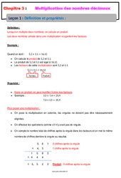 Définition et propriétés - Cours - Multiplication des nombres décimaux : 8ème Harmos - PDF à imprimer