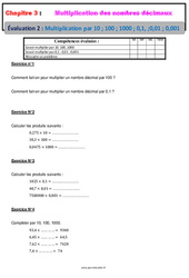 Multiplication des nombres décimaux par 10, 100, 1000, 0,1 -  0,01, 0,001 - Examen Evaluation avec la correction : 8ème Harmos - PDF à imprimer