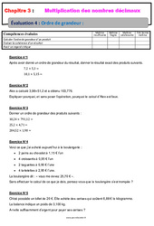 Ordre de grandeur d’un produit - Examen Evaluation avec la correction - Multiplication des nombres décimaux : 8ème Harmos - PDF à imprimer