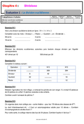 La division euclidienne - Examen Evaluation, bilan, contrôle avec la correction - Divisions : 8ème Harmos - PDF à imprimer