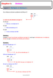 Multiples et diviseurs - Cours - Divisions : 8ème Harmos - PDF à imprimer