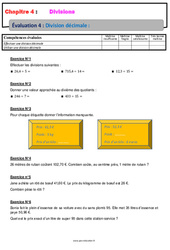 Division décimale - Examen Evaluation, bilan, contrôle avec la correction - Divisions : 8ème Harmos - PDF à imprimer