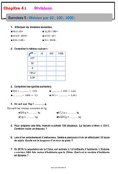 Division par 10, 100, 1000 - Révisions - Exercices avec correction - Divisions : 8ème Harmos - PDF à imprimer