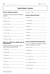 Calcul littéral - Réduire - Exercices corrigés : 9eme Harmos - PDF à imprimer