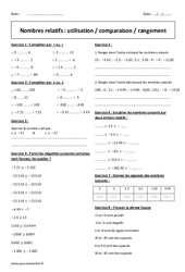 Nombres relatifs - Exercices - Fiches utilisation, comparaison, rangement : 9eme Harmos - PDF à imprimer