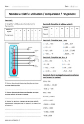 Utiliser - Comparer - Ranger - Exercices corrigés sur les nombres relatifs : 9eme Harmos - PDF à imprimer