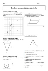 Symétrie centrale et axiale - Exercices corrigés - Construire : 9eme Harmos - PDF à imprimer