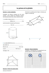 Cylindre - Prisme - Exercices  : 9eme Harmos - PDF à imprimer