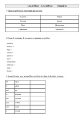 Préfixes - Suffixes - Exercices - Vocabulaire : 6ème Harmos - PDF à imprimer