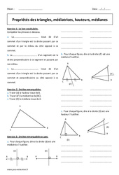 Propriétés des triangles, médiatrices, hauteurs, médianes - Exercices : 9eme Harmos - PDF à imprimer