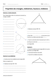 Triangles - Exercices corrigés sur la médiatrice, hauteur, médiane : 9eme Harmos - PDF à imprimer