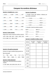 Comparer les nombres décimaux - Exercices avec correction : 8ème Harmos - PDF à imprimer