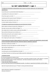 Mot subordonnant que - Exercices  : 11ème Harmos - PDF à imprimer