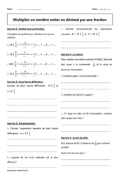 Multiplier un nombre entier ou décimal par une fraction - Exercices corrigés : 8ème Harmos - PDF à imprimer