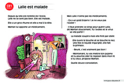 Lalie est malade - Lecture compréhension - Histoire illustrée - Niveau 1 : 4ème Harmos - PDF à imprimer