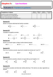 Fractions et quotients - Examen Evaluation, bilan, contrôle avec la correction - Les fractions : 8ème Harmos - PDF à imprimer