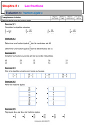 Fractions égales - Examen Evaluation, bilan, contrôle avec la correction : 8ème Harmos - PDF à imprimer