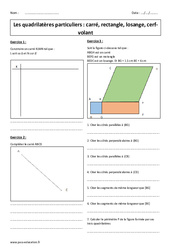 Quadrilatères particuliers - Exercices corrigés - Carrés, rectangles, losange, cerf - volant : 8ème Harmos - PDF à imprimer