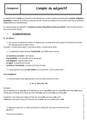 Emploi du subjonctif - Cours : 11ème Harmos - PDF à imprimer