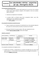 Subordonnées relatives, conjonctives par que , interrogative directe - Cours : 11ème Harmos - PDF à imprimer