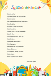 La litanie des écoliers de Maurice Carême - Poésie école - Fiches    : 5ème, 6ème, 7ème Harmos - PDF à imprimer