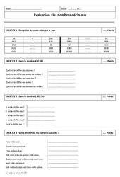 Décimaux - Connaitre et écrire les nombres - Examen Contrôle : 8ème Harmos - PDF à imprimer