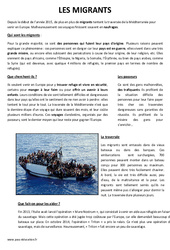 Les migrants - Lecture compréhension - Documentaire : 6ème, 7ème Harmos - PDF à imprimer