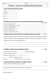 Genre et nombre des adjectifs qualificatifs - Examen Contrôle corrigé : 8ème Harmos - PDF à imprimer