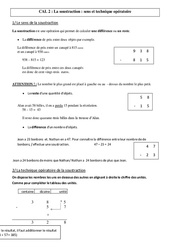 Soustraction  sens et technique opératoire - Cours, Leçon - Calculs : 6ème, 7ème Harmos - PDF gratuit à imprimer