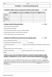 Accord du participe passé - Examen Evaluation : 8ème Harmos - PDF à imprimer