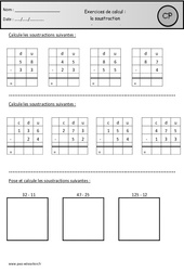 Soustraction en colonnes sans retenue - Exercices : 3eme Harmos - PDF à imprimer