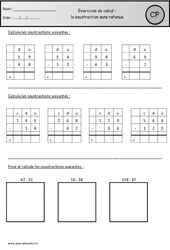 Soustraction en colonnes sans retenue - Révisions : 3eme Harmos - PDF à imprimer