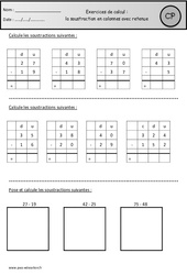 Soustraction en colonnes avec retenue - Révisions  : 3eme Harmos - PDF à imprimer