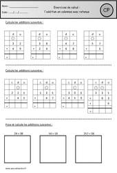 Addition en colonnes avec retenue - Exercices : 3eme Harmos - PDF à imprimer