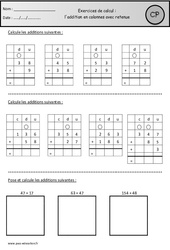 Addition en colonnes avec retenue - Exercices  : 3eme Harmos - PDF à imprimer