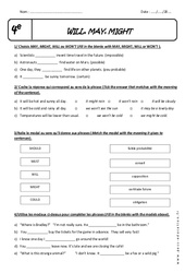 Modaux - will , may, might - Exercices corrigés : 10ème Harmos - PDF à imprimer
