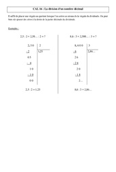 Division d’un nombre décimal - Cours, Leçon - Calculs : 6ème, 7ème Harmos - PDF gratuit à imprimer