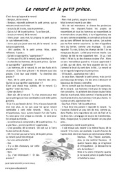 Le renard et le  petit prince - Récit - Lecture : 6ème, 7ème Harmos - PDF à imprimer