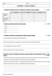 Passé composé - Examen Evaluation : 8ème Harmos - PDF à imprimer