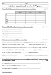 Passé simple - Examen Contrôle corrigé - Verbes du  groupe : 8ème Harmos - PDF à imprimer