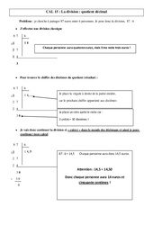 Division quotient décimal - Cours, Leçon - Calculs : 6ème, 7ème Harmos - PDF gratuit à imprimer