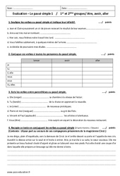 Passé simple - Examen Evaluation - 1er ème groupes . être, avoir, aller : 8ème Harmos - PDF à imprimer