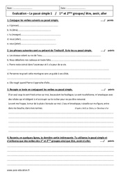 Passé simple - Examen Contrôle avec correction - 1er ème groupes . être, avoir, aller : 8ème Harmos - PDF à imprimer