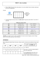 Aire et surface - Cours, Leçon - Mesures : 6ème, 7ème Harmos - PDF à imprimer